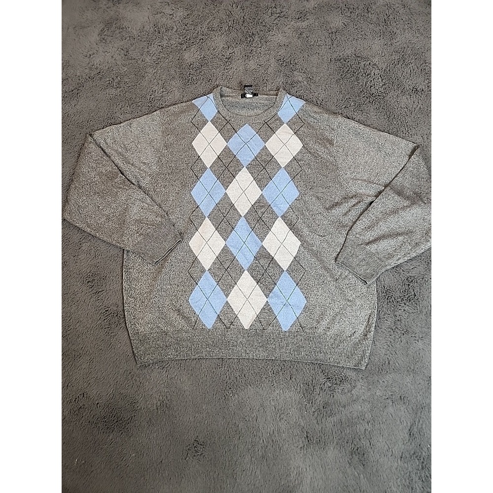 Dockers Men's Gray Argyle Sweater Size XXL Long Sleeve 100% Acrylic Crew Neck